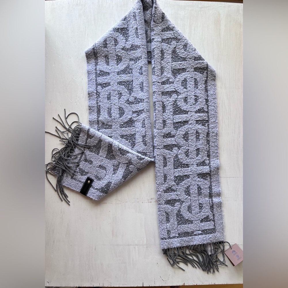 BURBERRY Oversize TB Monogram Fringe Cashmere & Silk Scarf - Picture 4 of 16